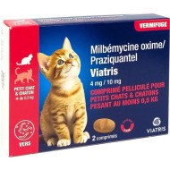 Milbémycine Praziquantel 4mg/10mg Vermifuge chat et chaton 0.5 kg Boite de 2 comprimés