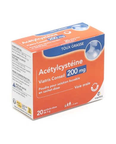ACETYLCYSTEINE 200 mg Toux grasse Boite de 20 sachets