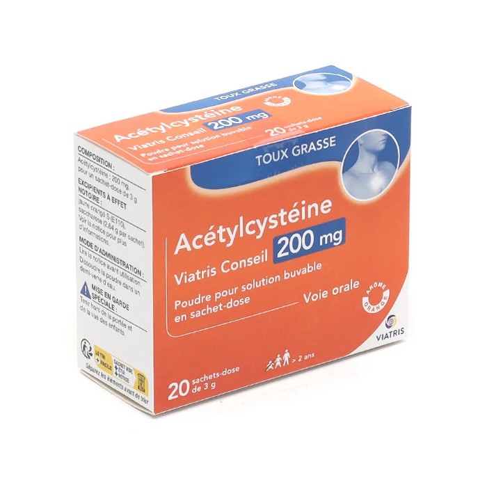 ACETYLCYSTEINE 200 mg Toux grasse Boite de 20 sachets