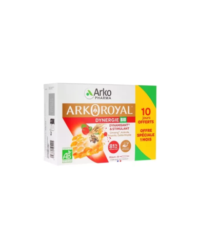 ARKOPHARMA ARKOROYAL DYNERGIE BIO Fortifiant et stimulant Boite de 20 ampoules + 10 gratuites