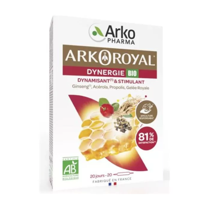 ARKOPHARMA ARKOROYAL DYNERGIE bio Fortifiant et stimulant Boite de 20 ampoules