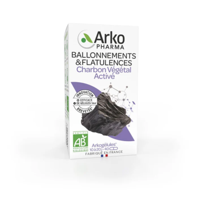 ARKOGELULES Charbon végétal activé " Ballonnements et flatulences"  Flacon de 40 Gélules
