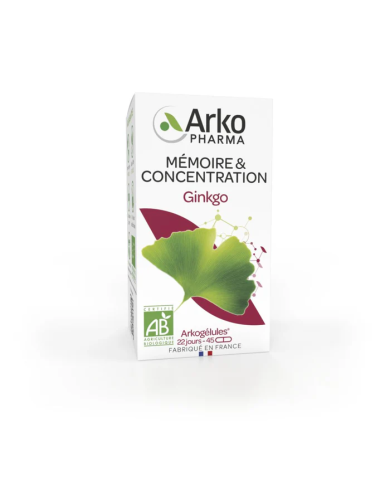Arkogélules BIO Ginkgo "mémoire et concentration" Flacon de 45 gélules