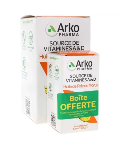 ARKOGELULES Huile de foie de morue "vitamines A et D" Boite de 220  + 60 gélules offertes