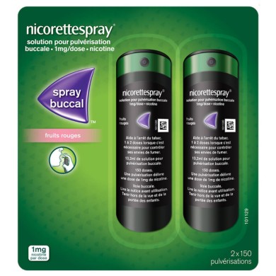 NICORETTESPRAY Solution pour Pulvérisation Buccale 1mg goût Fruits rouges  Boite de 2 Flacons de 150 Doses