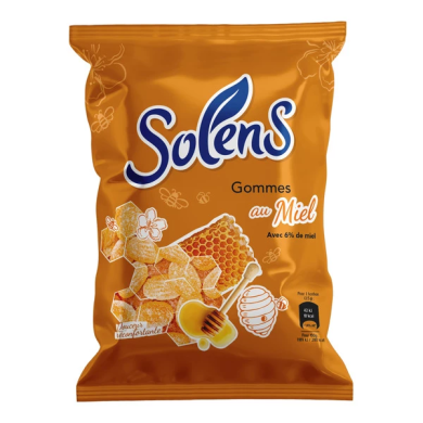 Solens gommes avec 6 % Miel Sachet de 100 grammes (environ 28 bonbons)