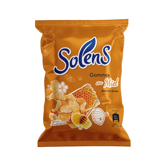 Solens gommes avec 6 % Miel Sachet de 100 grammes (environ 28 bonbons)