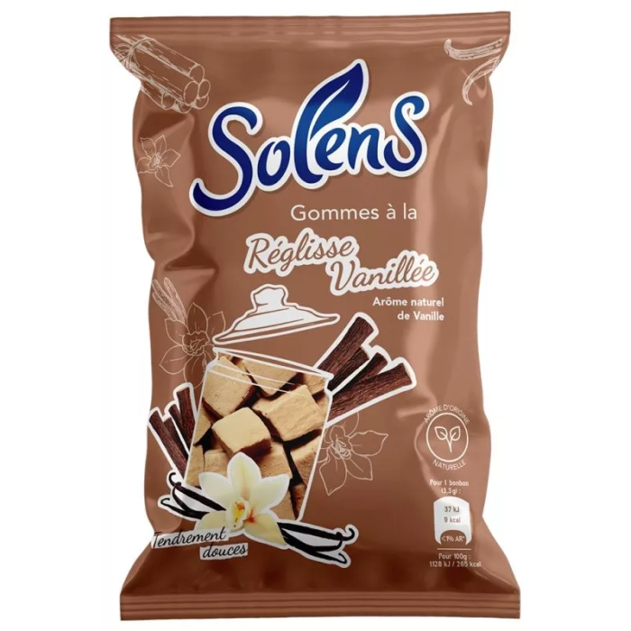 SOLENS Gommes à la Réglisse Vanillée Sachet de 100 grammes (environ 30 gommes)