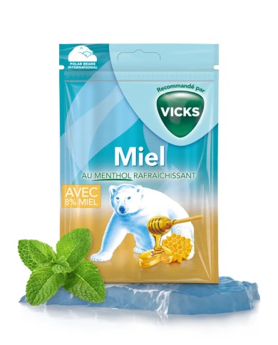 Vicks Bonbons Miel au Menthol Sachet de 72 g (environ 17 pièces)