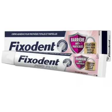 Fixodent Pro Plus - Barrière Anti-Particules et fixation forte goût neutre Tube de 40g