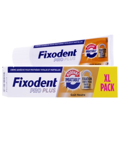 Fixodent Pro PLUS Crème Adhésive pour Prothèses Mordant imbattable + fixation forte Goût neutre Tube de 57 grammes