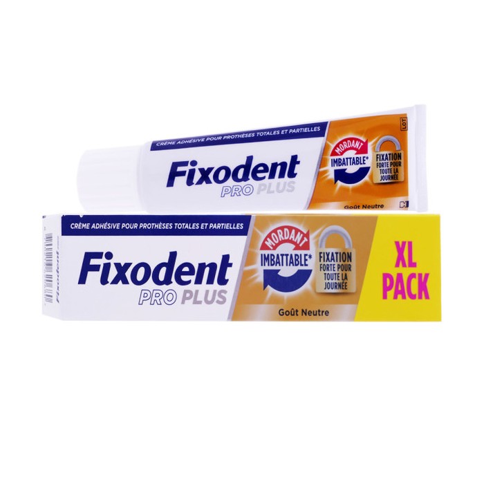 Fixodent Pro PLUS Crème Adhésive pour Prothèses Mordant imbattable + fixation forte Goût neutre Tube de 57 grammes