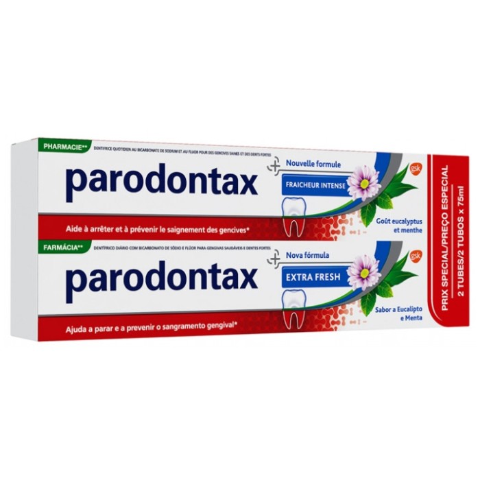 PARODONTAX Dentifrice Fraicheur intense et soin des gencives Lot de 2 Tubes de 75 ml