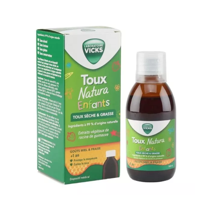 VICKS TOUX NATURA Enfants Toux sèche & Grasse Flacon de 140ML dès 1 an