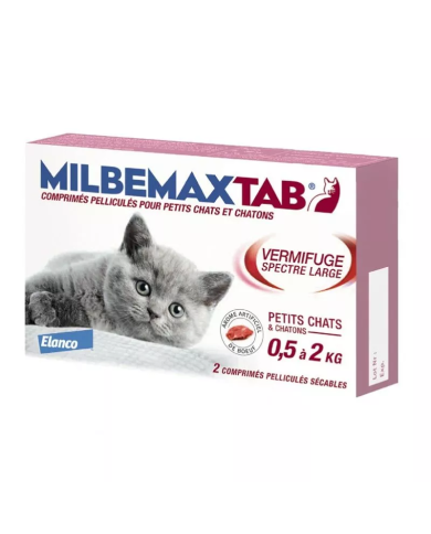MILBEMAXTAB Vermifuge  Chatons et Petits Chats de 0.5 à 2kg Boite de 2 Comprimés