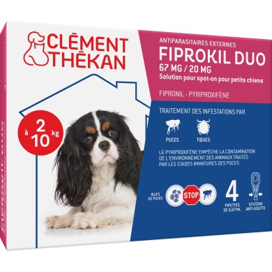 FIPROKIL DUO 67MG/20MG Pour chiens de 2 à 10 kilos Boite de 4 pipettes