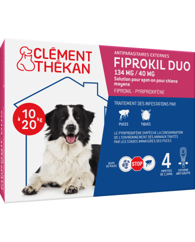FIPROKIL DUO 134mg/40mg Pour chiens de 10 à 20 kilos Boite de 4 pipettes