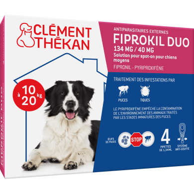 FIPROKIL DUO 134mg/40mg Pour chiens de 10 à 20 kilos Boite de 4 pipettes