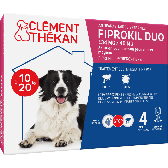 FIPROKIL DUO 134mg/40mg Pour chiens de 10 à 20 kilos Boite de 4 pipettes