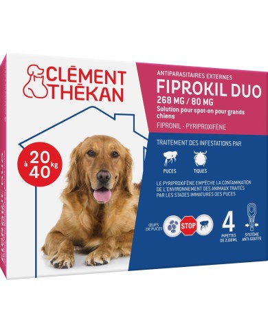 FIPROKIL DUO 268mg/80mg Pour chiens de 20 à 40 kilos Boite de 4 pipettes