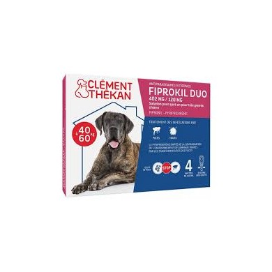 FIPROKIL DUO 402MG/120MG Pour chiens de 40 à 60 kilos Boite de 4 pipettes