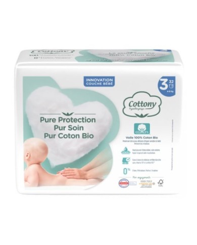 COTTONY Couche hypoallergénique pour bébé Taille 3 de 4 à 9 kilos Sachet de 32 couches