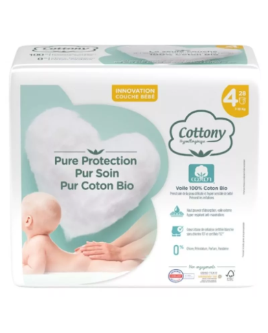 COTTONY Couche hypoallergénique pour bébé Taille 4 de 7 à 18 kilos Sachet de 28 couches