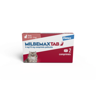 MILBEMAXTAB Vermifuge  Chatons et Petits Chats de 0.5 à 2kg Boite de 2 Comprimés