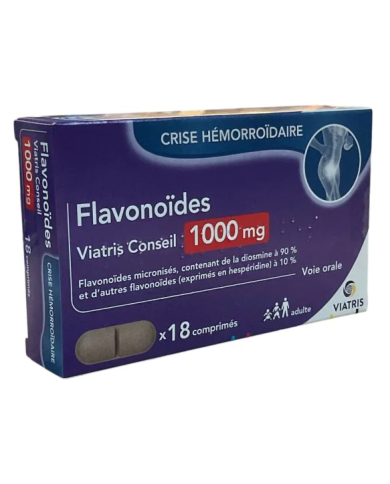 Flavonoïdes Viatris 1000mg crise hémorroïdaire boite de 18 comprimés1000mg crise hémorroïdaire Viatris boite de 18 comprimé