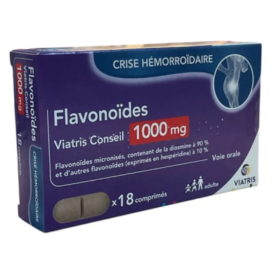 Flavonoïdes Viatris 1000mg crise hémorroïdaire boite de 18 comprimés1000mg crise hémorroïdaire Viatris boite de 18 comprimé