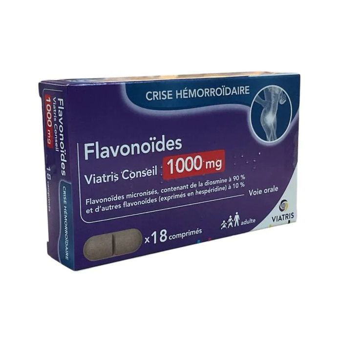 Flavonoïdes Viatris 1000mg crise hémorroïdaire boite de 18 comprimés1000mg crise hémorroïdaire Viatris boite de 18 comprimé