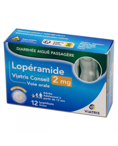 LOPERAMIDE 2mg Viatris Diarrhées aigües passagères Boite de 12 lyocs