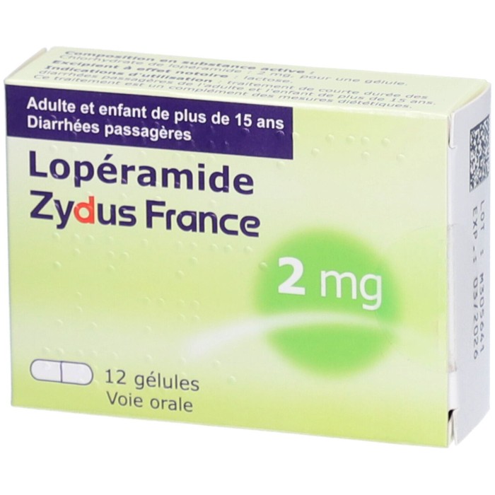 LOPERAMIDE Zydus 2mg Diarrhées aigües passagères Boite de 12 gélules