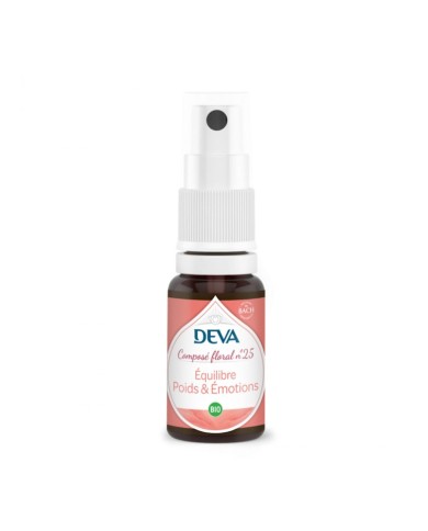 Deva Composé floral n°25 Equilibre Poids et Emotions Sans Alcool Bio Spray de 15 ml