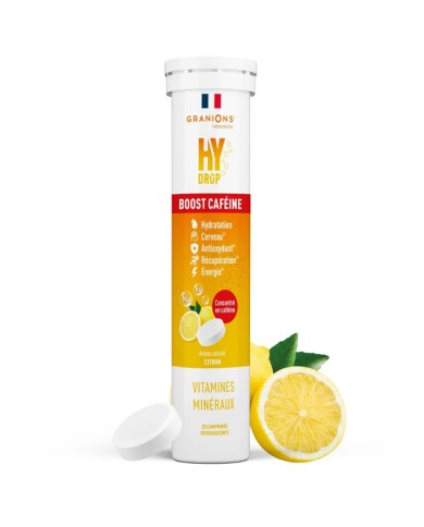GRANIONS HYDROP Boost Caféine Citron Tube de 20 Comprimés Effervescents