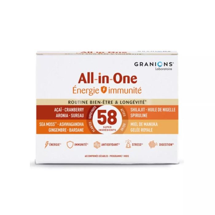 Granions All In One Routine énergie & Immunité Boite de 60 comprimés