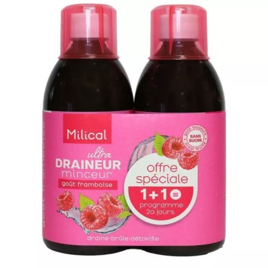 Milical Draineur minceur Programmes de 2 x 10 jours Goût framboise