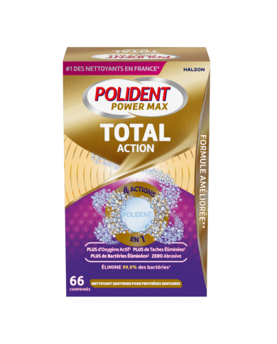 POLIDENT POWER MAX Nettoyant total action  Boite de 66 comprimés