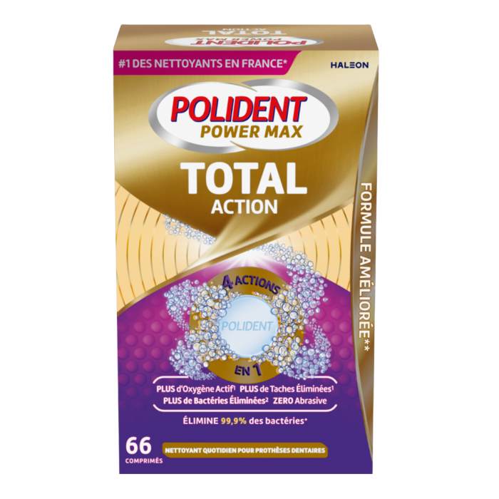 POLIDENT POWER MAX Nettoyant total action  Boite de 66 comprimés