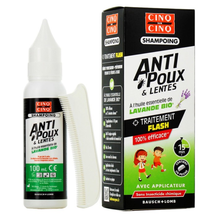 CINQ SUR CINQ Shampooing anti poux et lentes à lavande Bio Flacon de 100 ml + peinge