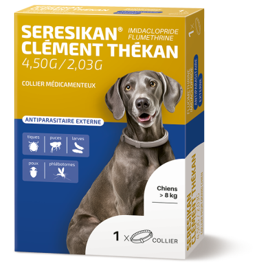 Seresikan Collier médicamenteux Chiens 8 kg - Traitement et prévention des infestations par les puces et les tiques