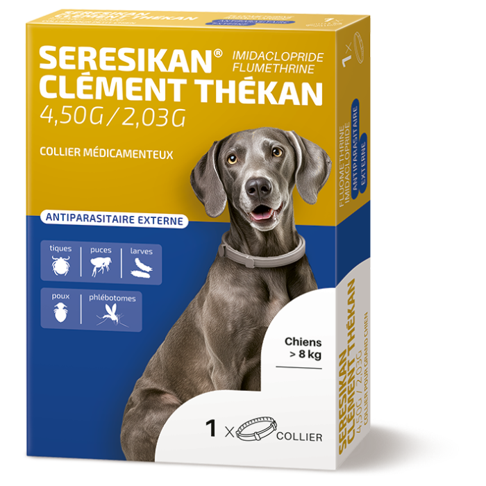 Seresikan Collier médicamenteux Chiens 8 kg - Traitement et prévention des infestations par les puces et les tiques