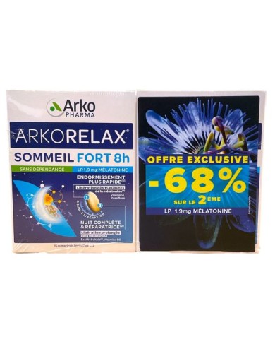 Arkorelax Sommeil Fort 8H Lot de 2 Boites de 15 comprimés