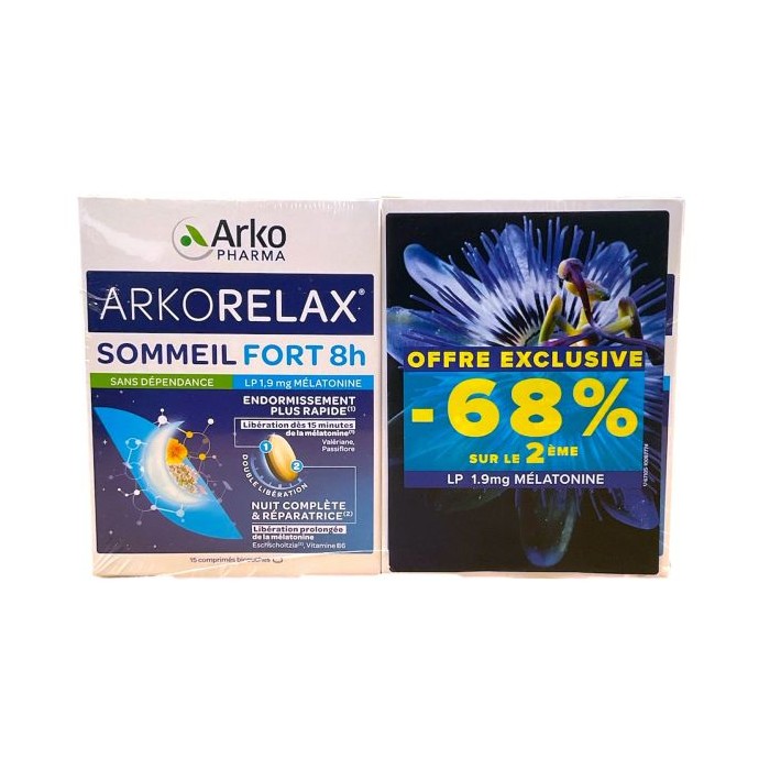 Arkorelax Sommeil Fort 8H Lot de 2 Boites de 15 comprimés