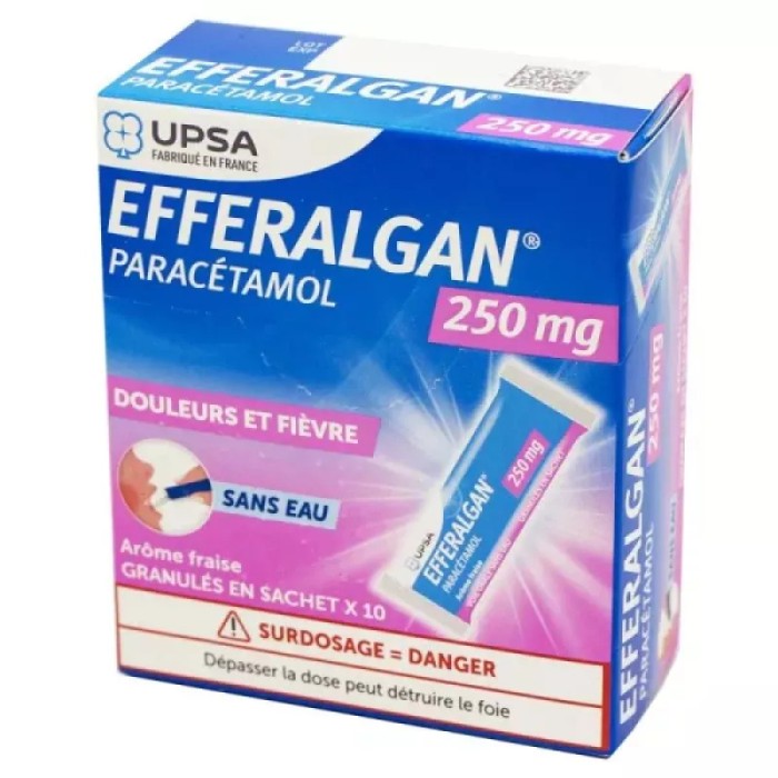Efferalgan Enfant 250 mg Paracétamol Vanille Fraise 10 sachets de granulés