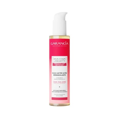 Garancia DEUX COUPS DE BAGUETTE - Huile Lactée Ultra Démaquillante - Visage, Yeux et Lèvres - Flacon pompe de 200ml