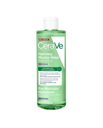 CeraVe Eau Micellaire Hydratante  - Nettoie, démaquille et hydrate 24h sans rinçage Flacon de 400 ml