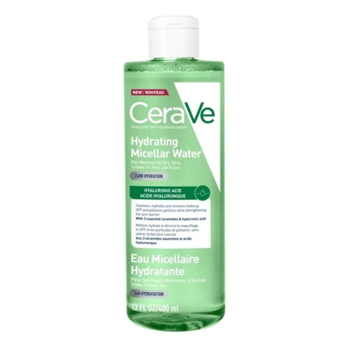 CeraVe Eau Micellaire Hydratante  - Nettoie, démaquille et hydrate 24h sans rinçage Flacon de 400 ml