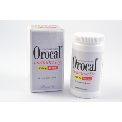 OROCAL Vitamine D3  500 mg / 400 U.I Boite de 60 comprimés à sucer OROCAL Vitamine D3  500 mg / 400 U.I Boite de 60 comprimés à sucer