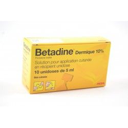 BETADINE Dermique 10 % Solution por application cutanée Boite de 10 unidoses de 5 ml BETADINE Dermique 10 % Solution por application cutanée Boite de 10 unidoses de 5 ml